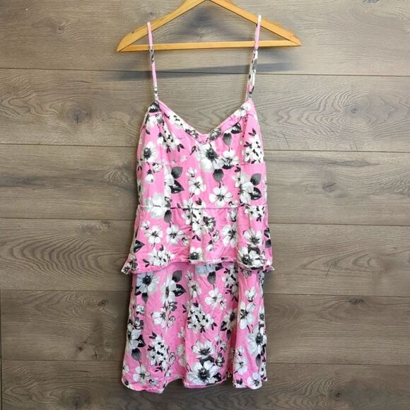 Aeropostale Floral Pink Black Spaghetti Strap Midi Dress Women's Plus Size XXL - Picture 1 of 7